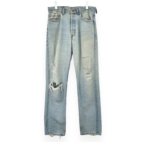 Levi's Denim - Vintage Levi's 501 1990s Made in USA Light Wash Straight Leg Distressed Jeans